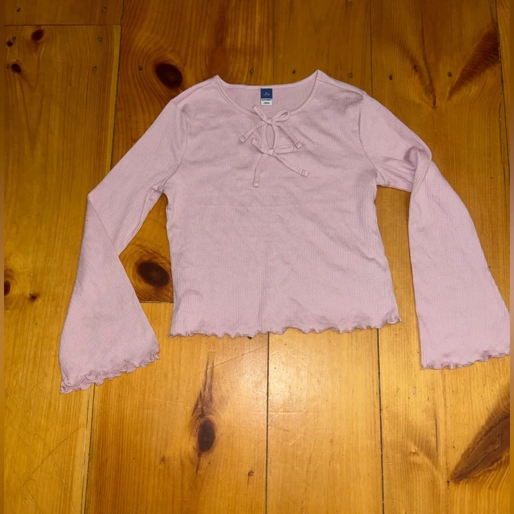 Old Navy Girls XL 14-16 Pink Ribbed Tie Front Top Y2K